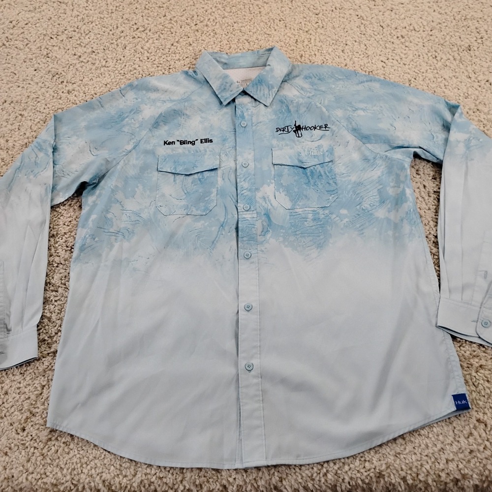 Huk Shirt Mens Large Blue Performance Dirty Hooker Fishing Hiking Outdoor A2